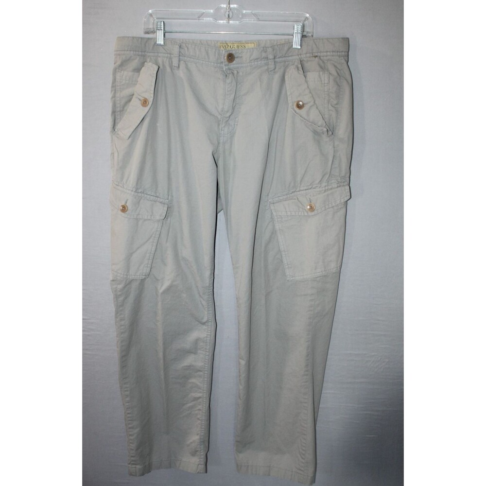 Guess The Slim Cargo Pants Mens Beige Khaki Chino Size 36 Drawstring Casual
